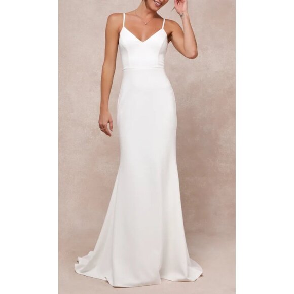 Lulus Feeling of Forever White Sleeveless Mermaid Maxi Dress Sz Medium White - Picture 2 of 14